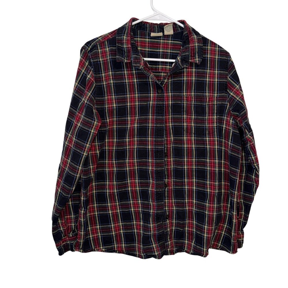 L.L. Bean Mens XL Cotton Flannel Button-Up Shirt In Red & Black Plaid